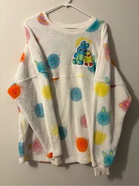 Disney White Plush Pullover with Multicolor Dot & Character Patch